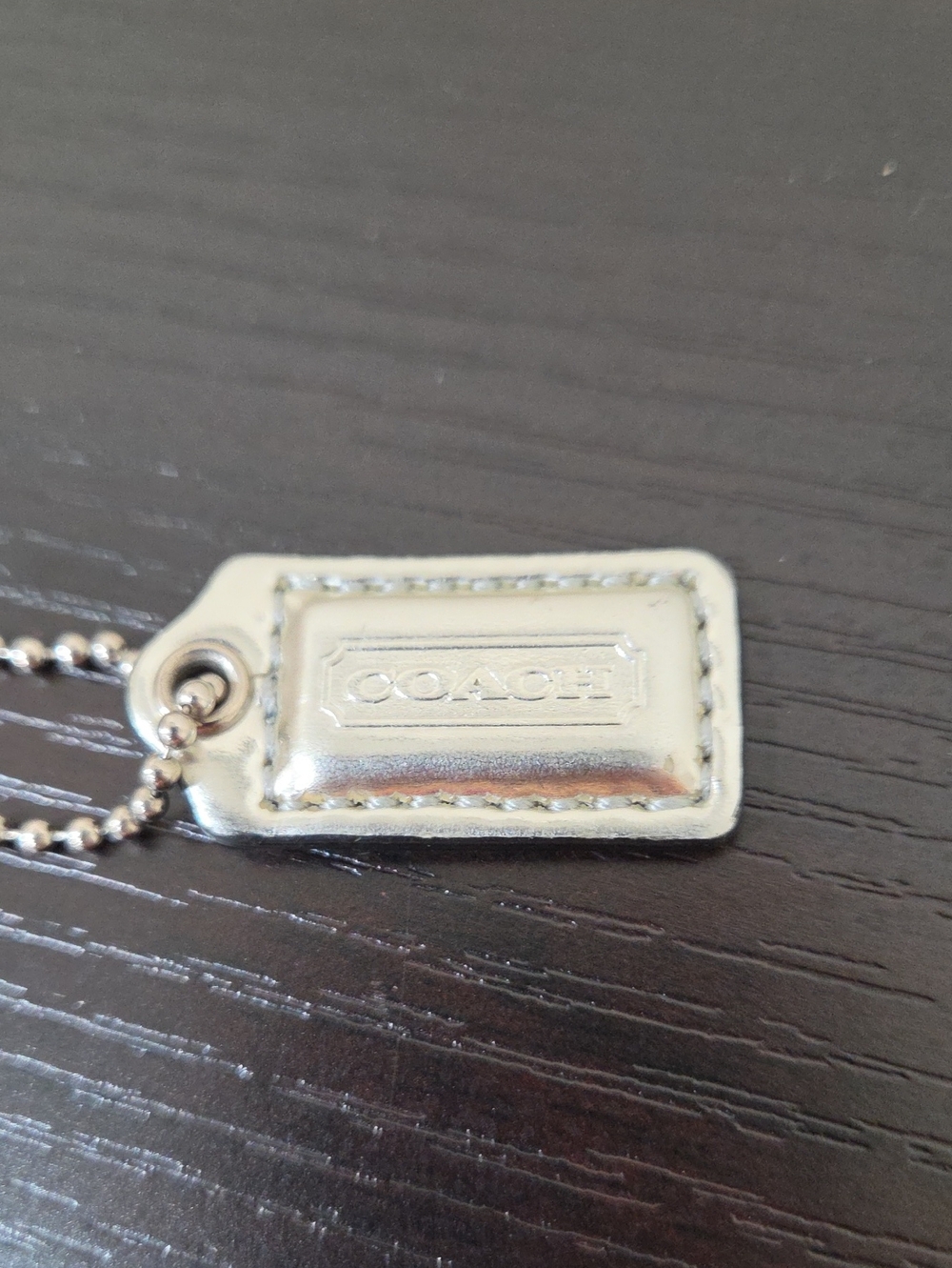 Coach Silver Leather Small Hang Tag